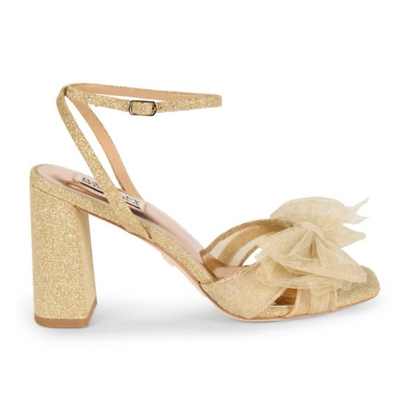 BADGLEY MISCHKA Tess Embellished Bow Sandals in gold NWT - Picture 3 of 9